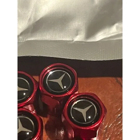 NEW mercedes benz red tire Valve Stem Caps - Picture 2 of 3
